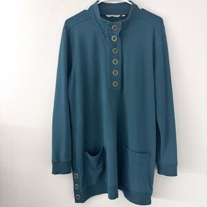 Soft Surroundings Size-M Top Teal Green Knit Lakshmi Tunic Soft